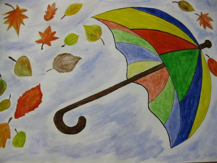 Золотая осень, листопад. Рисунок гуашью в технике тычкование. Осенние поделки для детей.