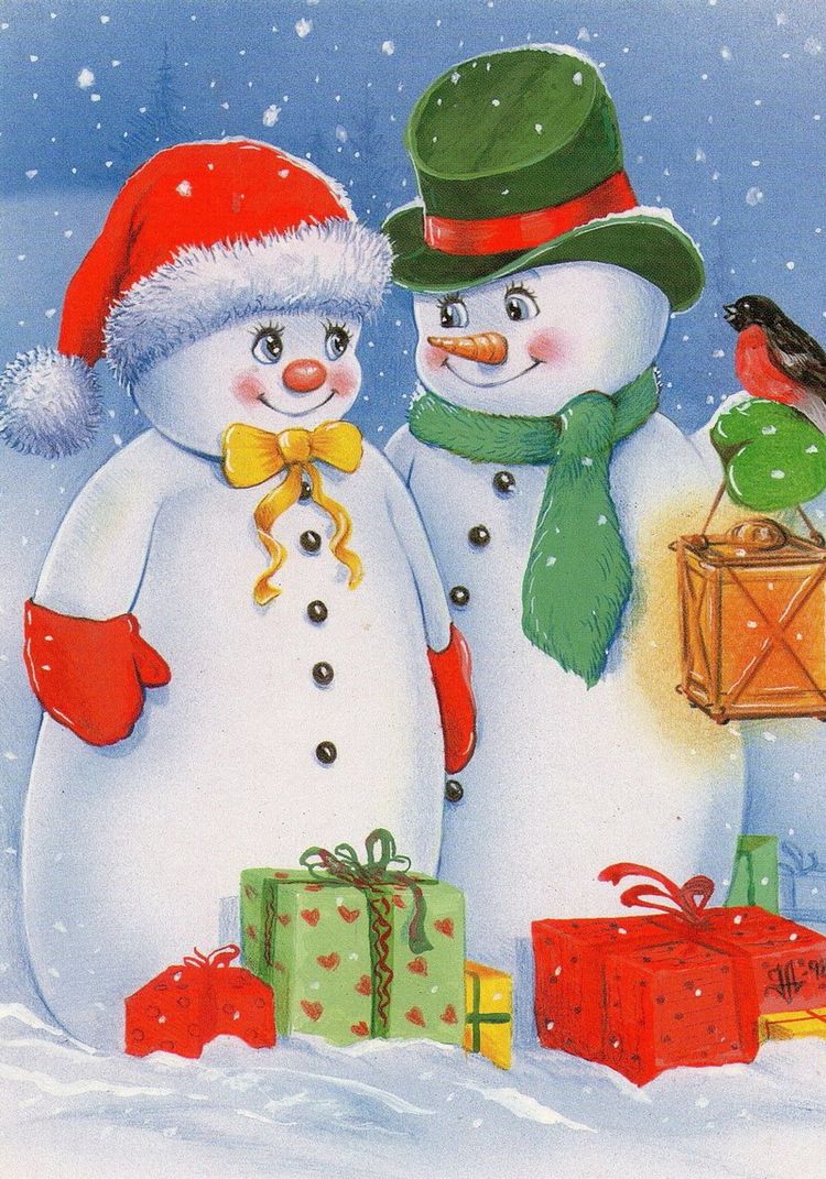 Красивая открытка Новый год: снеговик. 100 идеи с фото