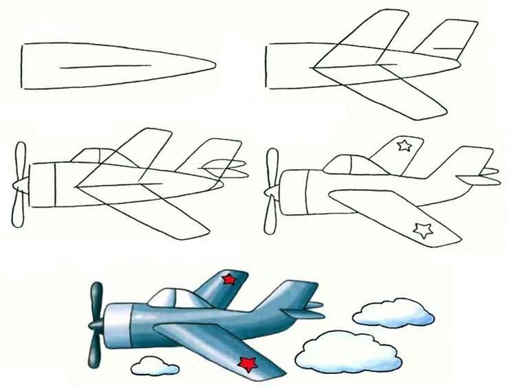 Военный самолет рисунок легкий
