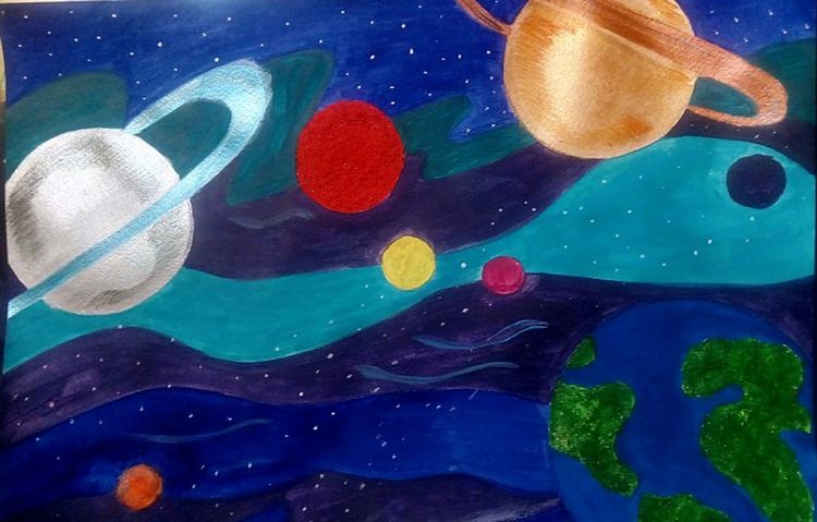Рисунок космос красками 1 класс - 95 фото