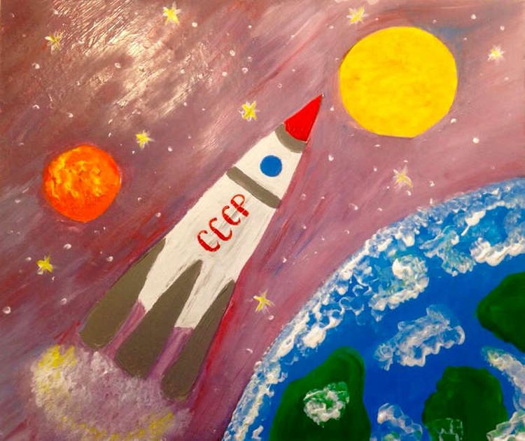 День космонавтики гуашью. Рисунок на тему космос. Рисунок на туму космас. Рисование для детей космос. Рисование ракета в космосе.