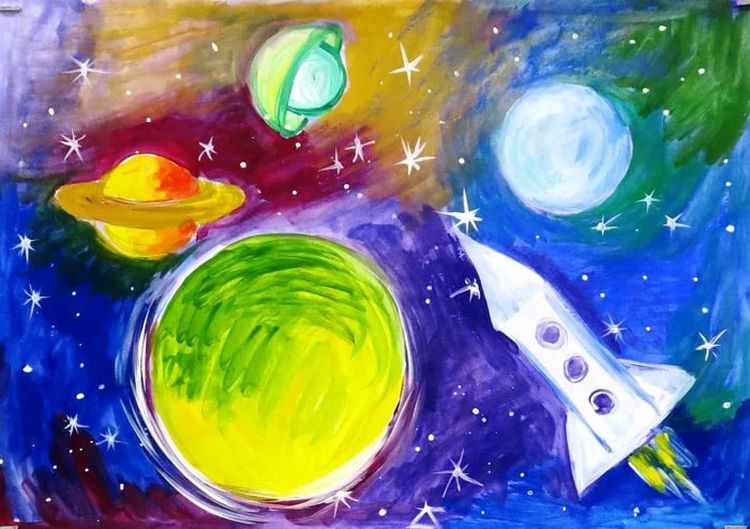 Рисунок космос красками 1 класс - 95 фото